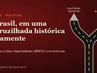 Estrada que se divide em dois caminhos: Doutrina Monroe e BRICS